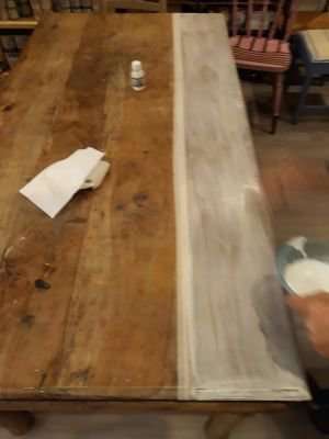 houten tafel white wash verven